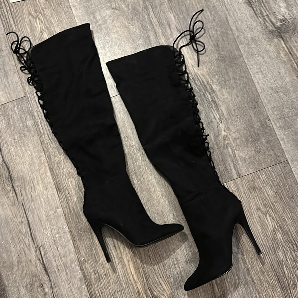 Call it spring suede over the knee boots